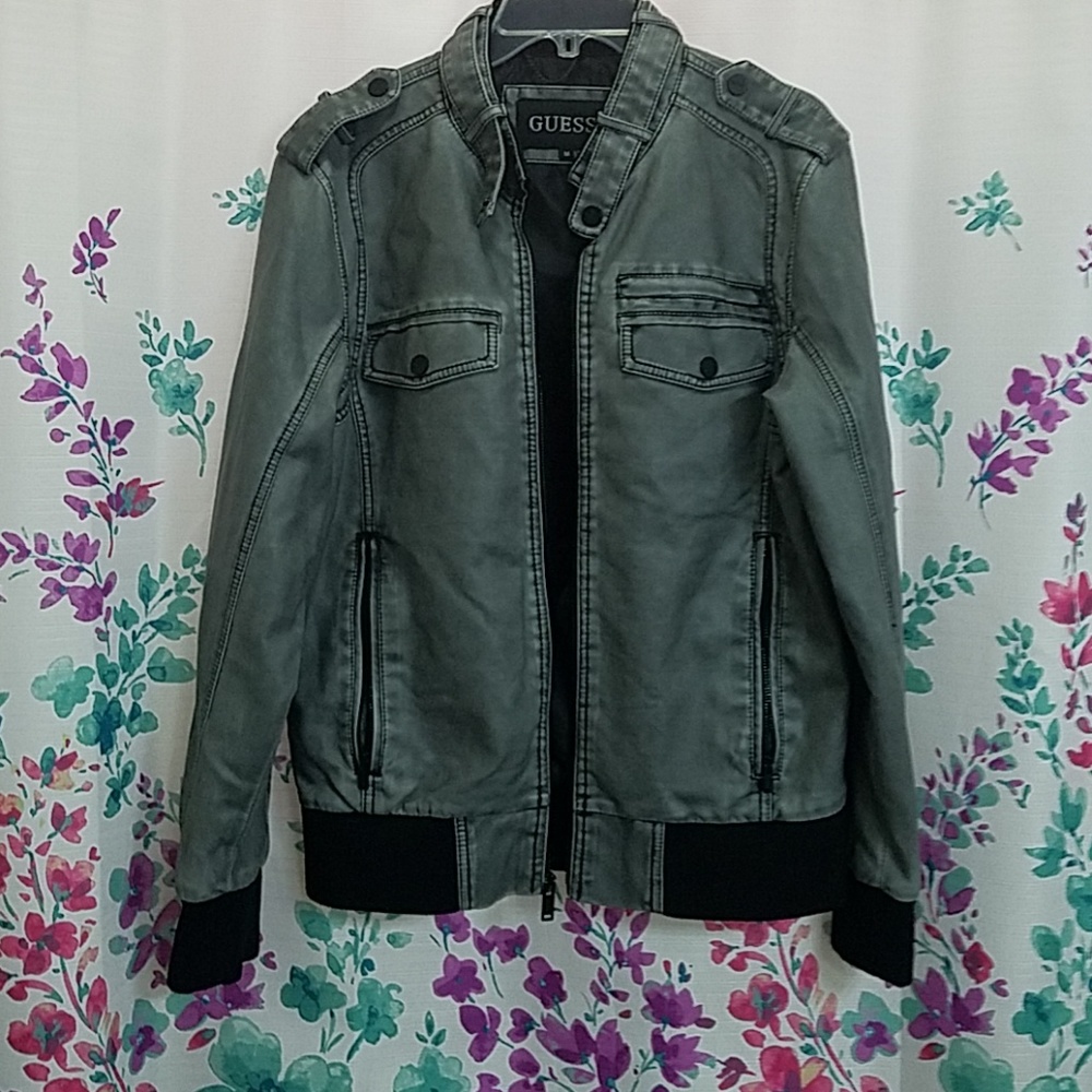 Guess gray leather jacket for men